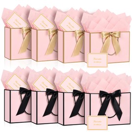 JMANNI Gift Bags, 8PCS Gift Bags Large with Ribbon and 8 Greeting Cards 8 Tissue Paper, Portable Paper Gift Bag with Handles, Birthday Gift Bags,Present Bags for Wedding Party Mothers Day(12.6''x9.8''x4'')