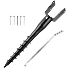 XYADX No Dig Ground Screw Anchor - Black U Shaped Post Stake for 4x4 Wood Posts, Includes Lag Bolts & 27" Rebar, for Mailbox Posts and Fence Posts Anchor, 1 Pack
