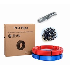 EFIELD Pex-b Pipe/Tubing NSF Certified Blue & Red 1/2 inch 2 x100 ft (200 ft) Length ,100 Pcs 1/2" Copper Crimp Rings , Pipe Cutter