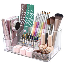 ANRUI Nail Drill Holder, 28 Holes Nail Drill Machine & Bits Storage Box, Acrylic Nail Drill Bits Holder, Professional Nail Drill Organnizer Box for Manicure tools - Clear