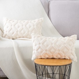 Madizz Set of 2 Soft Plush Short Wool Velvet Decorative Cushion Covers Luxury Style Throw Pillow Cases Pillow Shell for Sofa Bedroom Beige 12x20 inch, 30x50 cm Rectangular