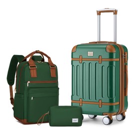 LARVENDER Luggage Sets 3 Piece Expandable Carry on Luggage 22x14x9 Airline Approved Hardshell Suitcase with Wheels TSA Lock, Lightweight Suitcase Set for Women with Travel Backpack, Green