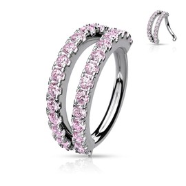 Caijewl16G Titanium Nose Hoop Ring CZ 16G Seamless Open Nose Ring Earring Helix Piercings Hoops Cartilage Rook Double Line Body Jewellery Women Men Gift 8,10mm (10mm, Pink)