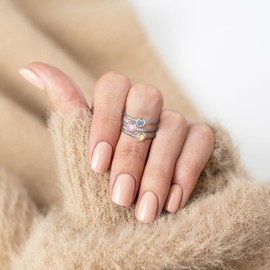 925 Sterling Silver Stackable Birthstone Rings for Women Teens Colorful Cubic Zirconia Mothers Daughter Jewelry Gift Simple Promise Ring for Her (January, 8)