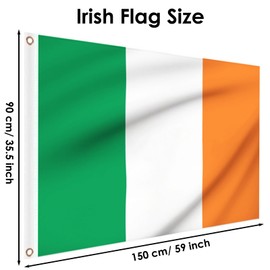2PCS Irish Flag 5ft x 3ft for St. Patrick's Day Irish Decorations, Large Ireland Flags with Brass Eyelets for Six Nations Rugby Sports Football Events Party Decorations