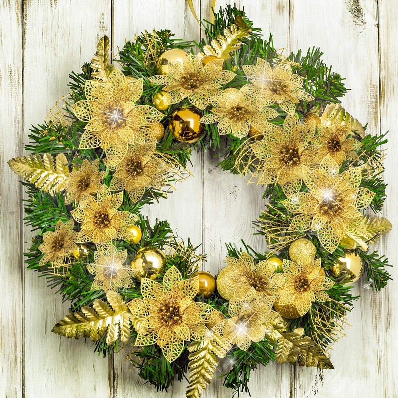Boao 24 Pieces Glitter Poinsettia Christmas Tree Ornament Christmas Flowers