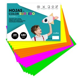 Coloured Coloured Paper, A4 Coloured Paper in Fluorescent Colours, 180 g Craft Paper for Crafts, Document Printing and Creative Designs, A4 Coloured Paper · m-office (x50 Fluoreszi)