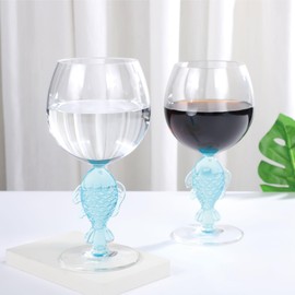 Supreme Housewares 18 oz Durable Acrylic Plastic Stem Wine Glasses, Set of 2, Reusable Plastic Drinkware, BPA-free, Shatter-Proof, Ideal for Wine and Beverage (18 oz, Fish)