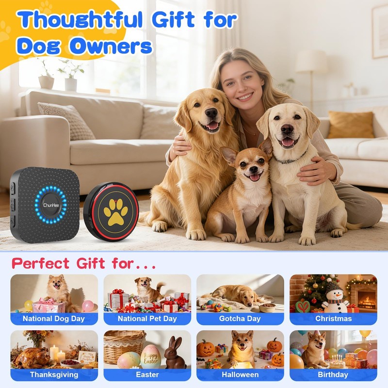 Dog Door Bell for Potty Training, IP55 Waterproof, 55 Ringtones,