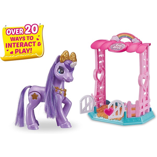 Pets Alive My Magical Unicorn in Stable Battery-Powered Interactive Robotic Toy Playset (Purple Unicorn) by ZURU
