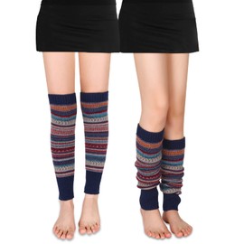 Benefeet Sox Bohemian Wool Knit Leg Warmers for Women Winter Girl Vintage Patterned Thigh High Leg Warmers Thick Warm Cable Knit Cotton Leg Warmers for Boots Ballet Party Dance Long Fashion Boot Cuffs