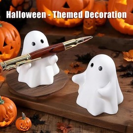 OULIGET - Bonito soporte para bolígrafos de fantasma, decoración de cifras de resina, adorable soporte para lápices, pieza de arte de computadora humorístico para interiores, fiestas de Halloween