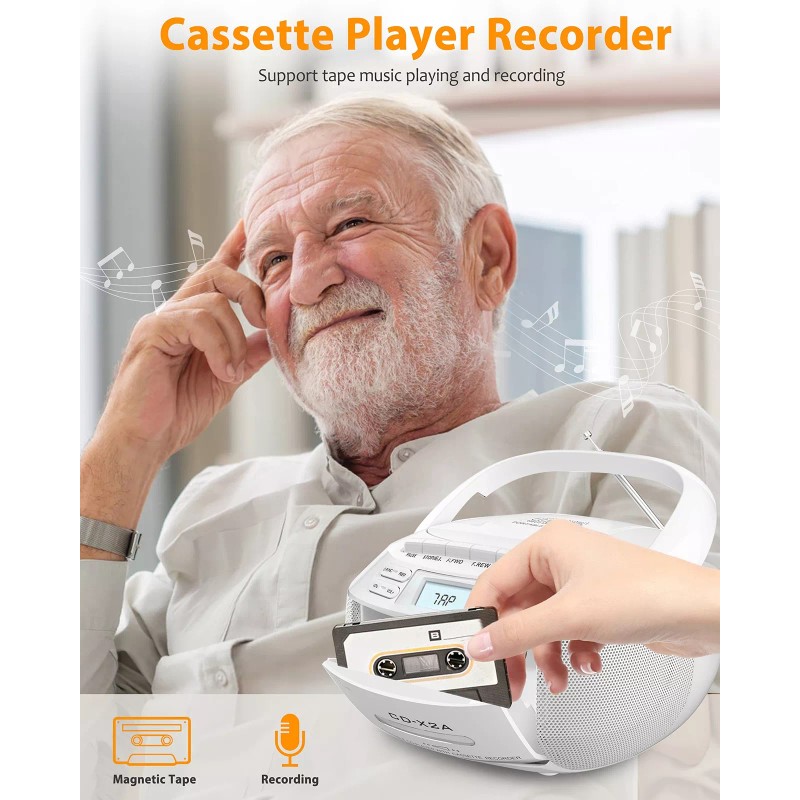 Greadio CD Player Boombox Cassette Player Combo with BluetoothAmFm RadioStereo