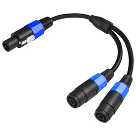 CERRXIAN Speakon Splitter Cable 1 Male to 2 Female Y Splitter Audio Speaker Cable for DJ/PA Speaker Copper Cord with Twist Lock 1.5FT