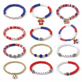 12pcs USA Soccer Charm Bracelet Set for Football Fans