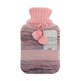 Pink Marle Design Jacquard Knit Cover Pom Pom 2 Litre Hot Water Bottle