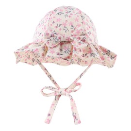 XIAOHAWANG Summer Hat Baby Girl UV Protection Sun Hat Baby Summer Hats Cotton with Bow and Ties, Pink flowers