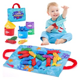 Montessori Toys for 1 Year Old, Fish Toys Stacking Toys with Number Counting Stacking Cups Color Sorting Shape Learning Toys Fabric Fishing Game for 1 2 3 Year Old Boys Girls