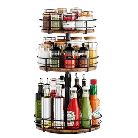 Spice Rack Rotating 3 Levels Made of Wood with Adjustable Lazy Susan Turntable | Organiser for kitchen, corner shelf, for spices bottles, for kitchen worktop, cabinet, counter