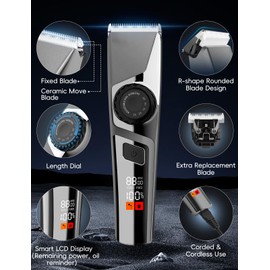 Tylasom Hair Clippers for Men, Cordless Mens Hair Clippers with Extra Replacement Blade, Rechargeable Mens Haircut Grooming and Trimmer Kit for Beard, Face Trimmer and Hair Clipper(6K RPM, Grey)