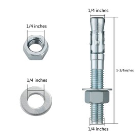 Wensilon 1/4x1-3/4 100Pcs Inch Standard Fasteners for Heavy-Duty Zinc Wedge Anchors for Cement and Concrete