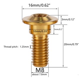 UHDFBDHF 6Pcs Titanium Bolt M8 x 20mm 25mm Motorcycle Rear Brake Rotor Screw (Gold, M8x20mm)