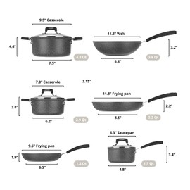 KASANOVA 9Pcs Cookware set Nonstick, Induction ready, Aluminum cookware set with glass lids, Frying Pans & Casseroles, PFOA free