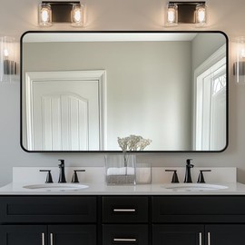 Bathroom Mirror, 55" x 30" Wall Mirror, Rectangular Aluminum Alloy Frame Contemporary Hanging Mirror for Living Room Bathroom Entryway, Black