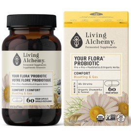 Living Alchemy Gut Health Supplement - Your Flora Probiotic Comfort with Fermented Soybean, Chamomile, Fennel, Prebiotics, Digestive Enzymes, Probiotics for Men & Women - Vegan, Non-GMO - Living Alchemy, 60 Pcs