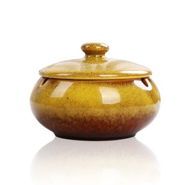 Lependor cenicero de cerámica con Tapas, Resistente al Viento, cenicero para Cigarrillos para Uso Interior o Exterior, cenicero para Fumadores, Bandeja de Cenizas para Fumar de computadora, para Deco