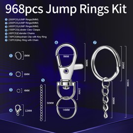LEOBRO LEOBRO Jump Rings, 968pcs Keychain Making Kit, Jewelry Making Supplies, Jump Rings for Jewelry, Charms, Keychain Clips and Keyrings for Key Chains, Silver