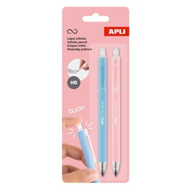 APLI 20066 2-Pack Mechanical Pencils HB Grey Infinity with Blue and Pink Sleeves