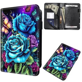 Server Book for Waitress, Waiter Book Server Wallet Fit Serving Aprons, PU Leather with Zipper and 7 Large Pockets Pen Holder for Checks Pen Holder Personal Organizer Wallet,Rose Flowers Butterfly
