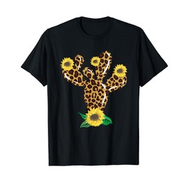 Women Vintage Leopard Print Cactus Floral Design T-Shirt