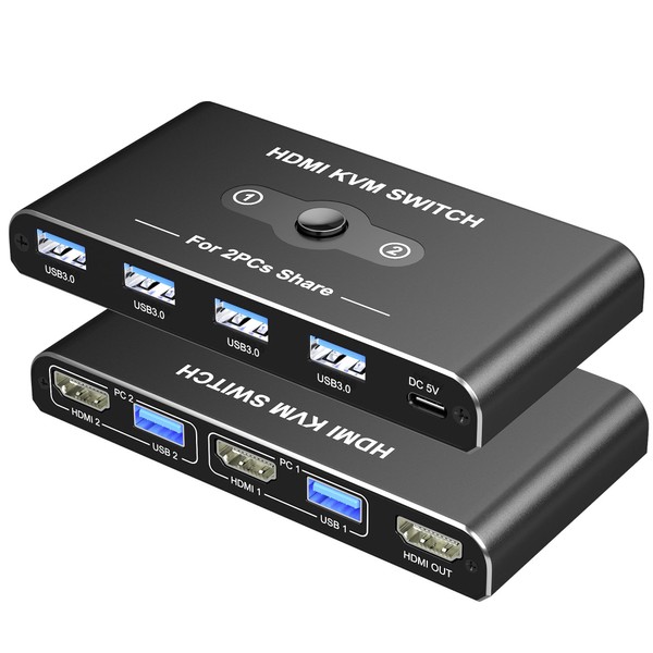 KVM Switch, KVM Switch 1 Monitors 2 Computers, HDMI Switch,