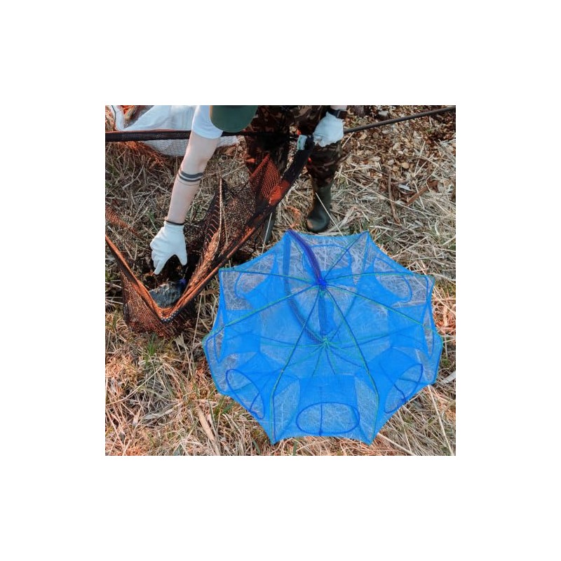 Jaula de Red de Pesca Cuadrada Plegable Azul para Camarones