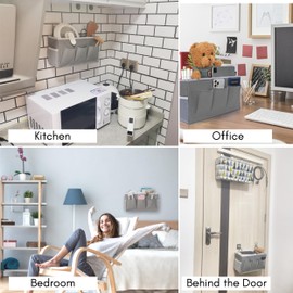 Kanrichu 2pcs 3-pockets Large Wall Hanging Organizer Bag, Linen Fabric Door Hanging Storage Baskets with Pockets, Waterproof Bin for Kitchen, Bedroom, Office, RV Camper (3-pocket-Gray)