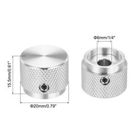 sourcing map 2 Pcs Aluminium Potentiometer Knobs, 1/4" (6mm) Universal Volume Tone Control Knobs with Arrow Indicator for Guitar, 3/5" Silver(20x15.5mm)