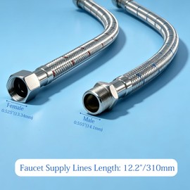 OBQSNS 12 Inch Faucet Supply Lines, 3/8 OD Comp (Male) x 3/8 Comp (Female) Connector Braided Stainless Steel Extension Hoses for Bathroom Kitchen Sink（1 Pair）