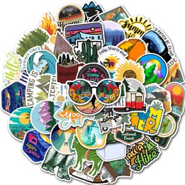 50PCS Outdoor Camping Hiking Adventure Stickers, Waterproof Vinyl Travel Stickers for Water Bottle Laptop, Wilderness Nature Roadtrip Decals for Bike Bumper Car Suitcase Luggage (Green-2)