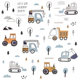 3 Sheets Construction Vehicles Wall Stickers, Car Wall Stickers for Kids Room Bedrooms, Tractor Digger Truck, Removable Construction Wall Decor for Baby Nursery, Playroom, Windows