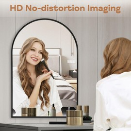 Minuover 24" x 32" Black Arched Mirror, Arch Wall Mirror, Metal Frame Black Bathroom Mirror, Arched Top Bathroom Vanity Mirror for Living Room, Bedroom, Entryway, Tempered Glass, Shatter Proof