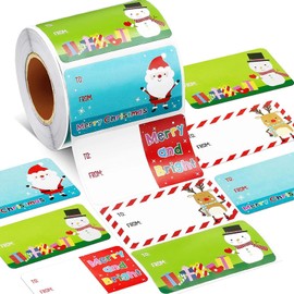 Christmas Gift Tags Stickers,500Pcs Self-Adhesive to and from Christmas Labels Stickers Santa Snowman Xmas Tree Reindeer Name Tags Stickers Holiday Present Wrapping Boxes Envelope Seal Cards Package