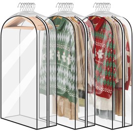 3 Pack - Moucas 10" Gusseted All Clear Garment Bag, 43" Suit Bags for Closet Storage, Garment Bags for Hanging Clothes, Garment Covers with Side Zipper for Coats, Jackets, Shirts