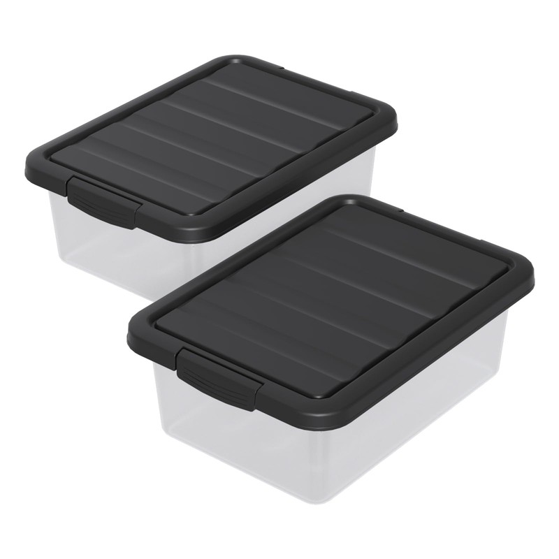 Yesdate 14 L Clear Storage Box with Black Lid, Plastic