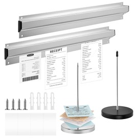 Elesunory 4 Pcs Ticket Holder for Restaurant, Receipt Holder for Restaurant, Keep Orders Organized, 16 in Sliver Aluminum Slide Check Rack and 5.5 in Receipt Spike for Kitchen Office Cafes Bar