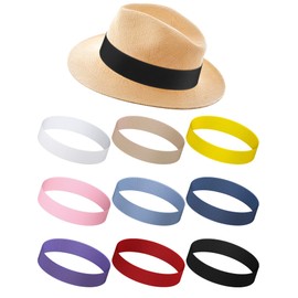 Yahenda 9 Pcs Stretchable Hat Band Ribbon Panama Hat Band Western Cowboy Hat Bands Costume Headwear for Women Men (Regular Colors)