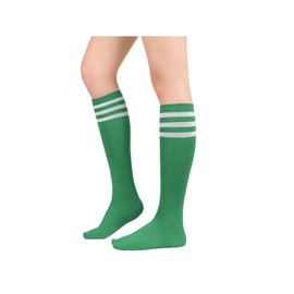 Century Star Knee High Socks for Women - Athletic Running Casual Long Tube With Triple Stripes - 1 Green White One Size