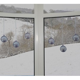 Articlings 12 x Bauble Window Clings with Glitter Patterns and Strings Colour = Silver