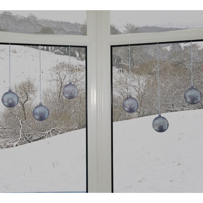 Articlings 12 x Bauble Window Clings with Glitter Patterns and